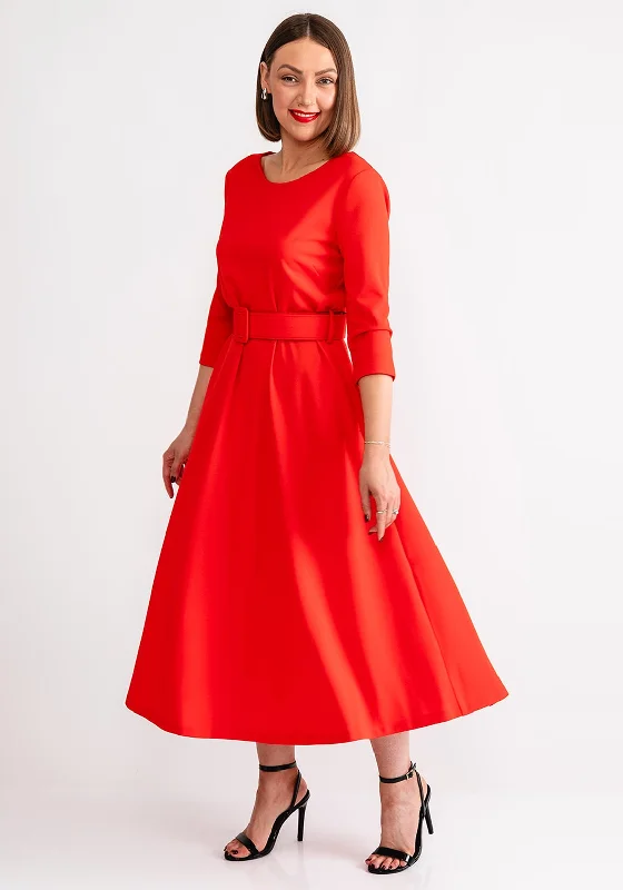 Kate Cooper Belted A-Line Dress, Red Open-back unclassified dresses