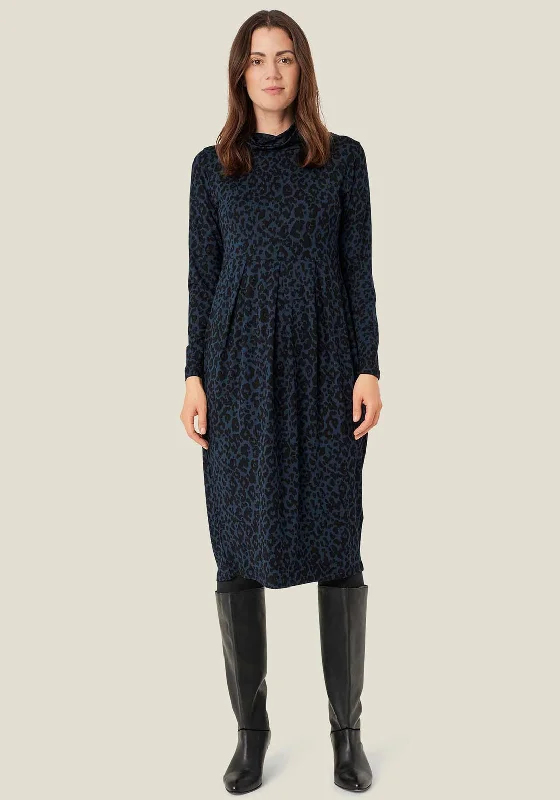 Masai Noura Leopard Roll Neck Jersey Dress, Teal Blue Polka dot unclassified dresses