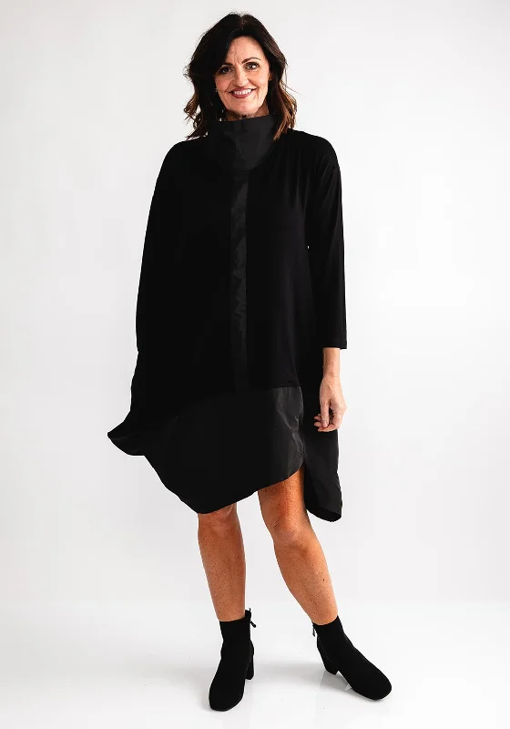 My Soul Contrast Material Panel Tunic Dress, Black Satin unclassified dresses