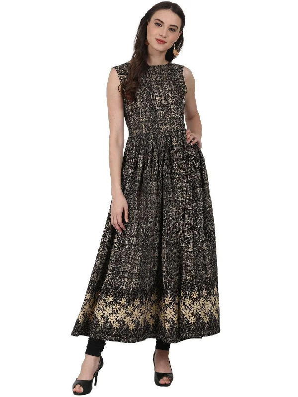 NOZ2TOZ Black Printed Sleevless Cotton Anarkali Kurta