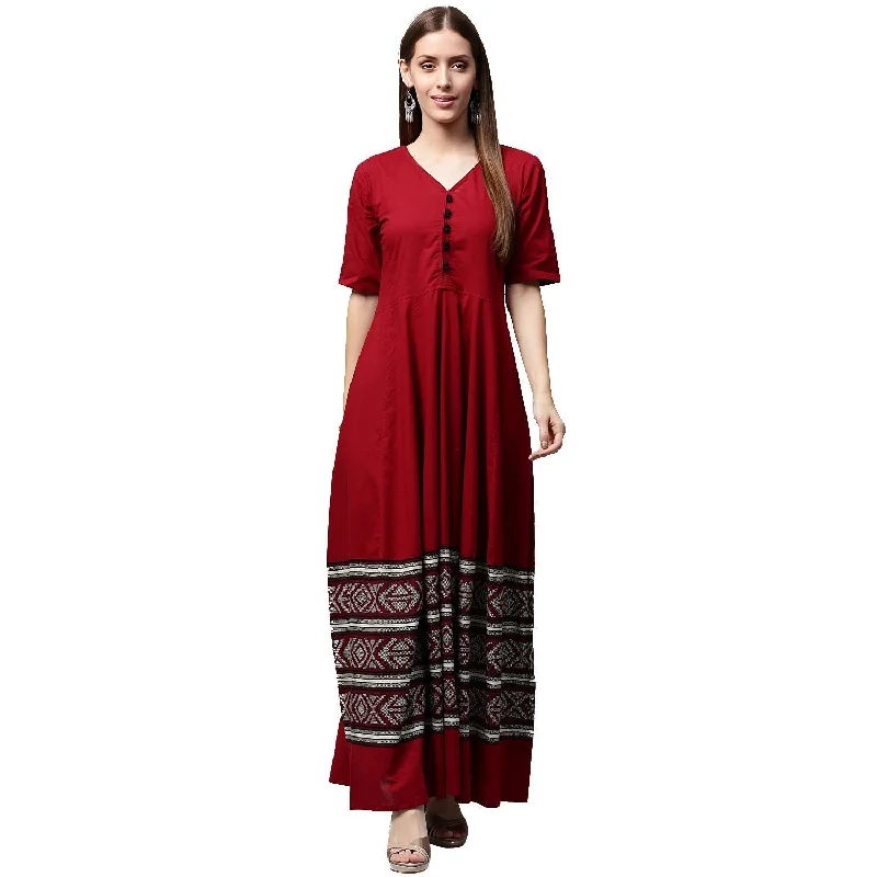 NOZ2TOZ Maroon Printed Half Sleeve Cotton Anarkali Kurta