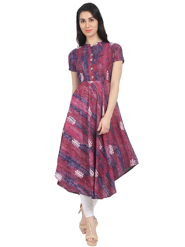 NOZ2TOZ Pink Printed Half Sleeve Cotton Anarkali Kurta