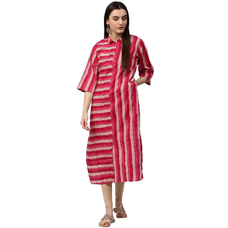 NOZ2TOZ Red & White Printed Sleeveless Cotton Slub Anarkali Kurta