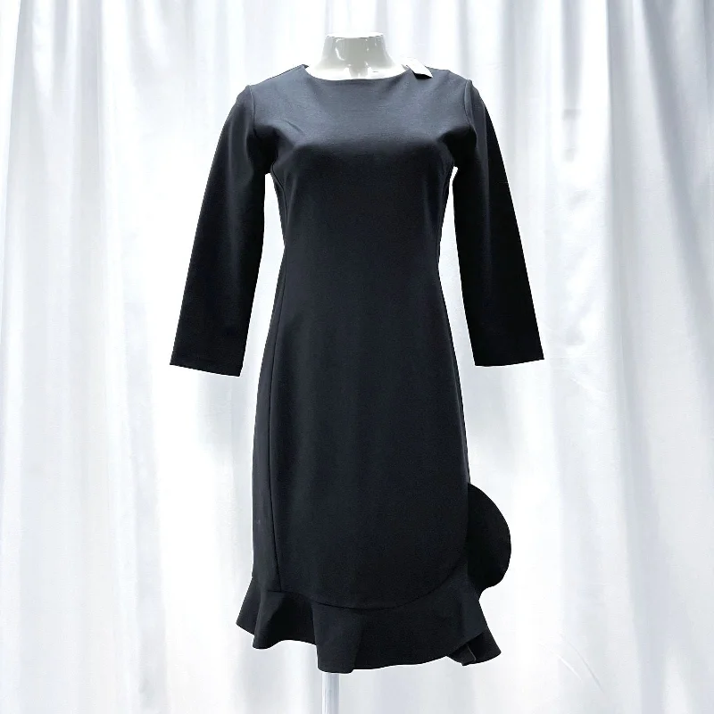 NWT Wmns ANN TAYLOR Black 3/4 Sleeve Ruffle Bottom Knee Length Dress Sz 2 Stretchy unclassified dresses