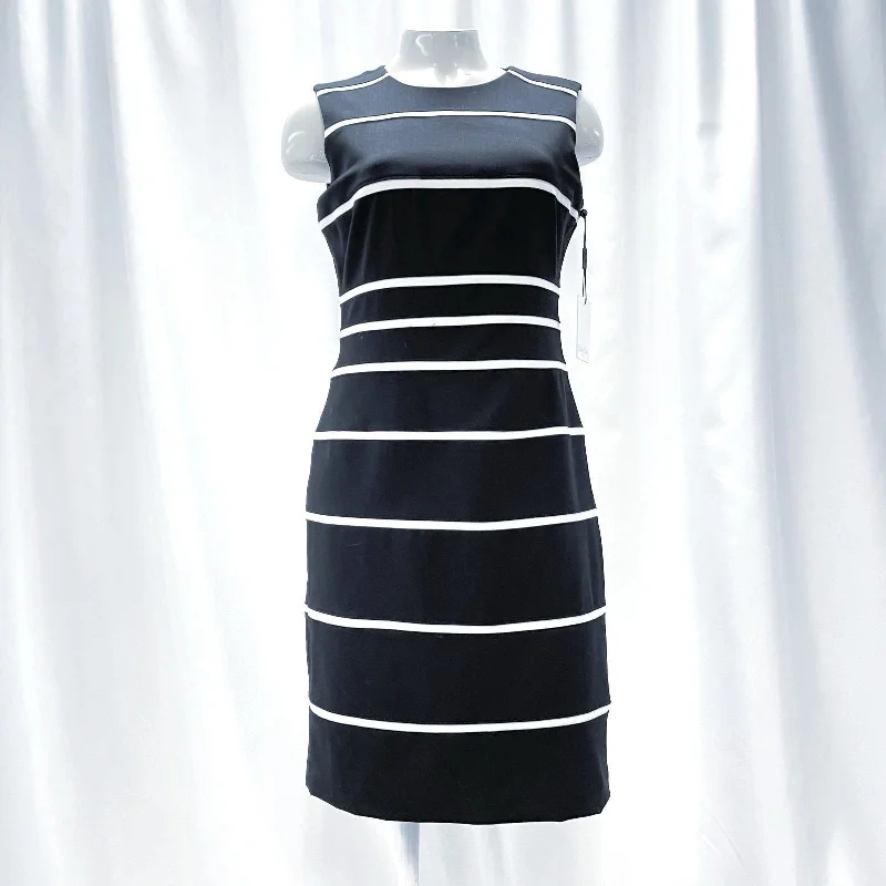 NWT Wmns CALVIN KLIEN Black & White Striped Sleeveless Knee Length Dress Sz 4 Winter unclassified dresses