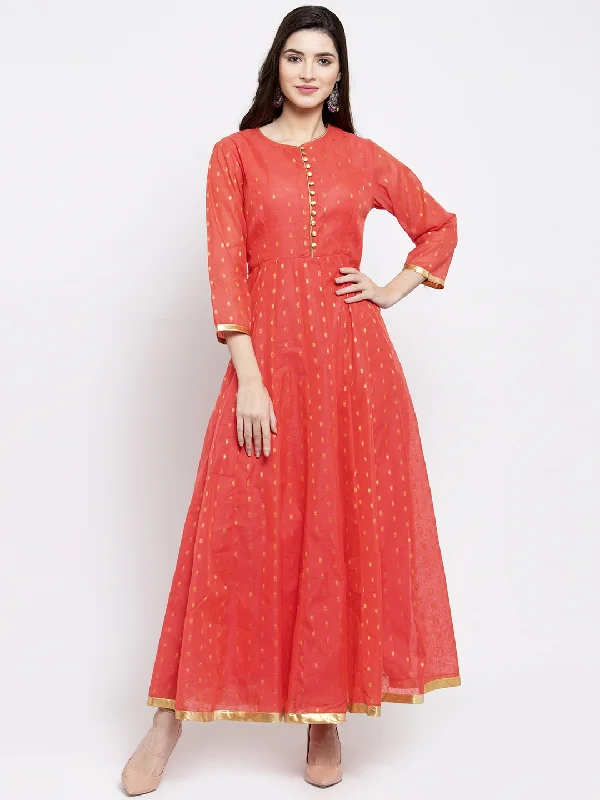 Wahe-NOOR Women's Orange & Gold-Coloured Woven Design Anarkali Kurta Y2K unclassified dresses