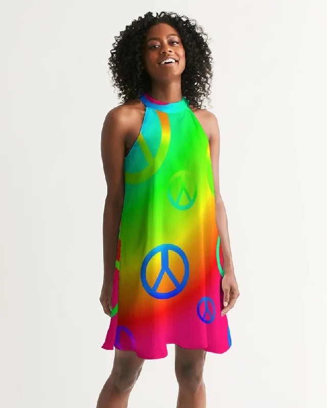 Rainbow Peace Signs Women's Halter Dress Sleeveless unclassified dresses