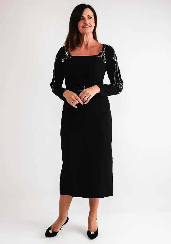 Red and Royal Embellished Sleeve Square Neck Dress, Black Travel unclassified dresses