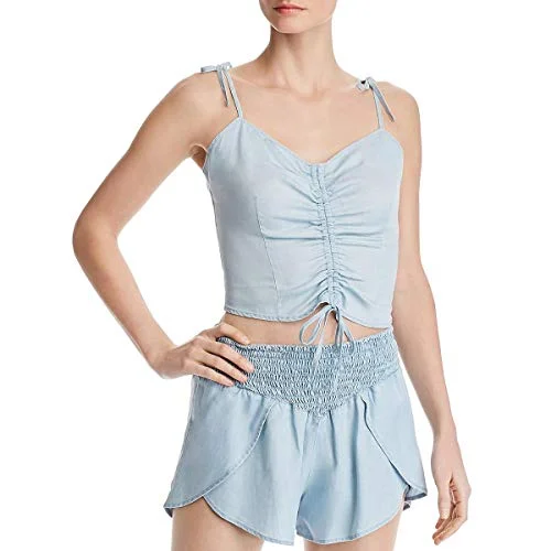 Sleeveless Chambray Ruched Top Vacation unclassified dresses