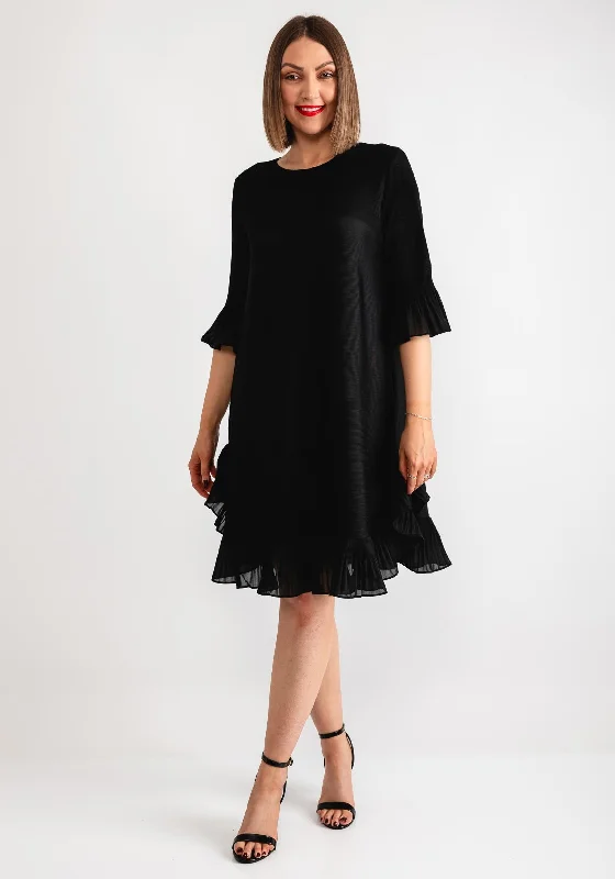 Thanny Ruffle Trim Shift Dress, Black Printed unclassified dresses