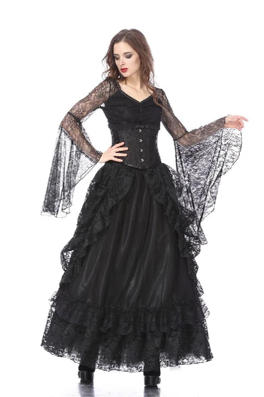 Vampiric Bustle Maxi Skirt [BLACK]