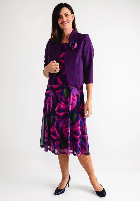 Via Veneto Bolero & Dress Two Piece Outfit, Purple Multi One-shoulder unclassified dresses