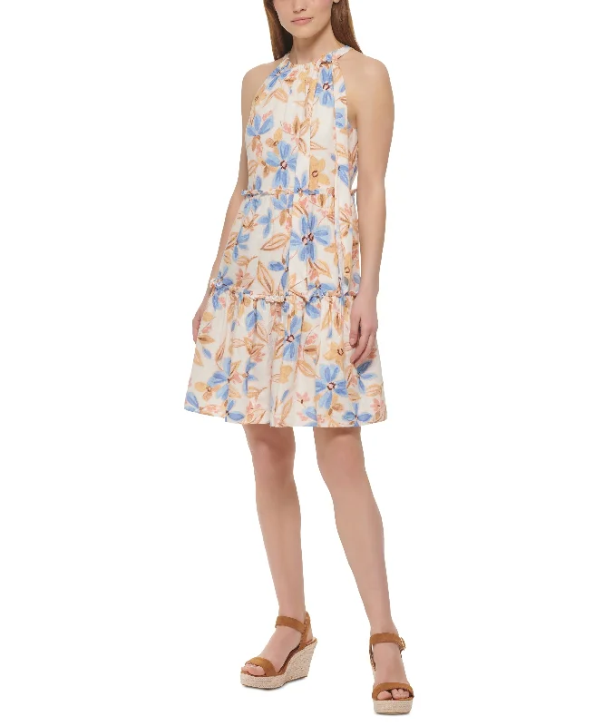 Vince Camuto Womens Floral Print Tiered Dress