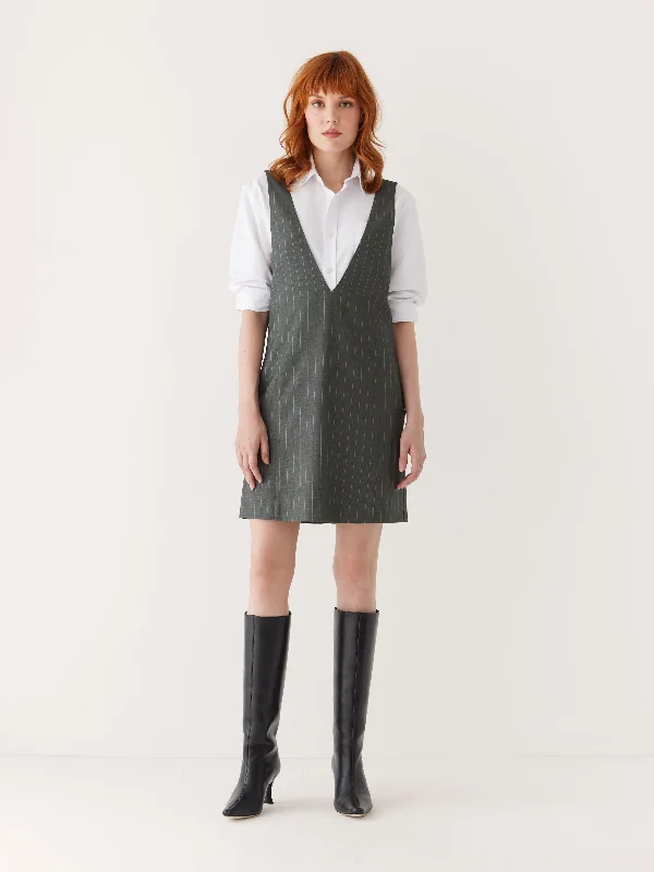 The Pinstripe Pinafore Dress in Cool Grey High-end unclassified dresses