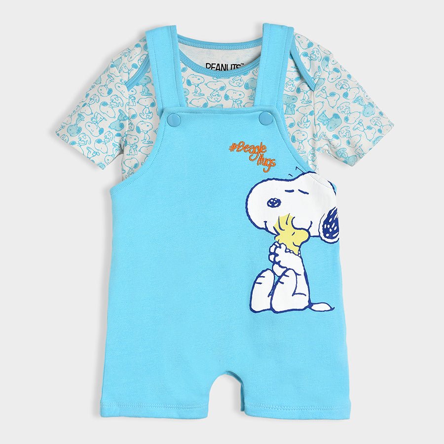 Peanuts™ Snoopy Printed Blue T-shirt & Dungaree Set