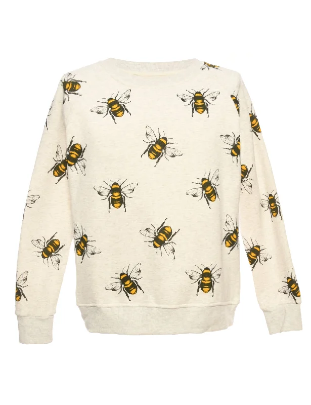 Bee-Print Round-Neck Sweatshirt - L