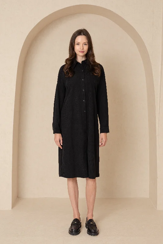 Black Corduroy Shirt Dress