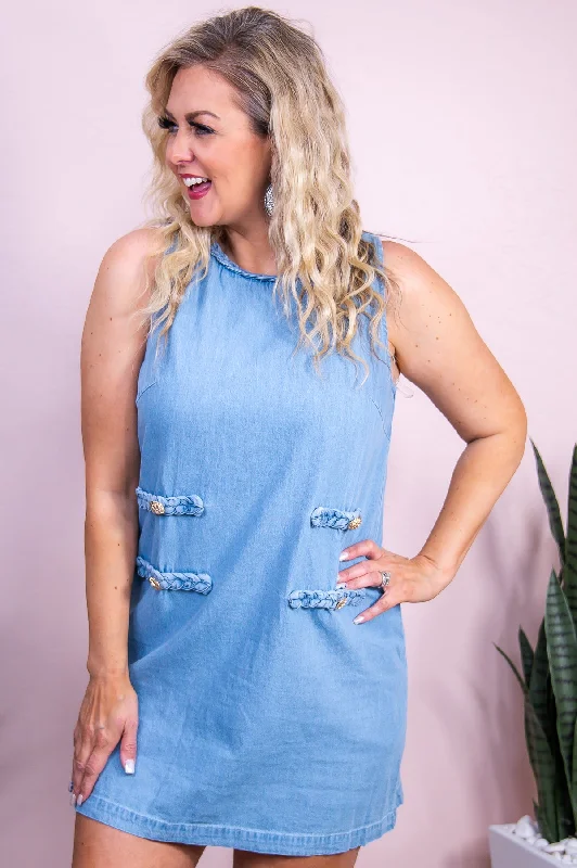 Coastal Dreamer Light Denim Blue Solid Dress - D5371LDB