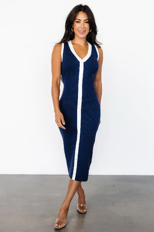 Coley Ribbed Button Dress | Navy + Off White Festival unclassified dresses