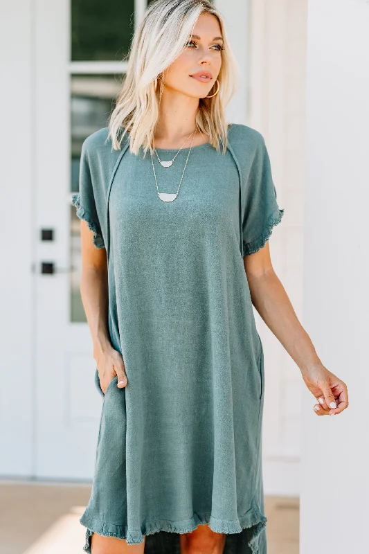 Give Your Love Lagoon Green Raw Hem Dress Striped unclassified dresses