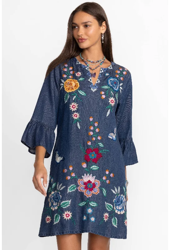 Johnny Was: Ruffle Sleeve Dress Tamia in Denim Blue