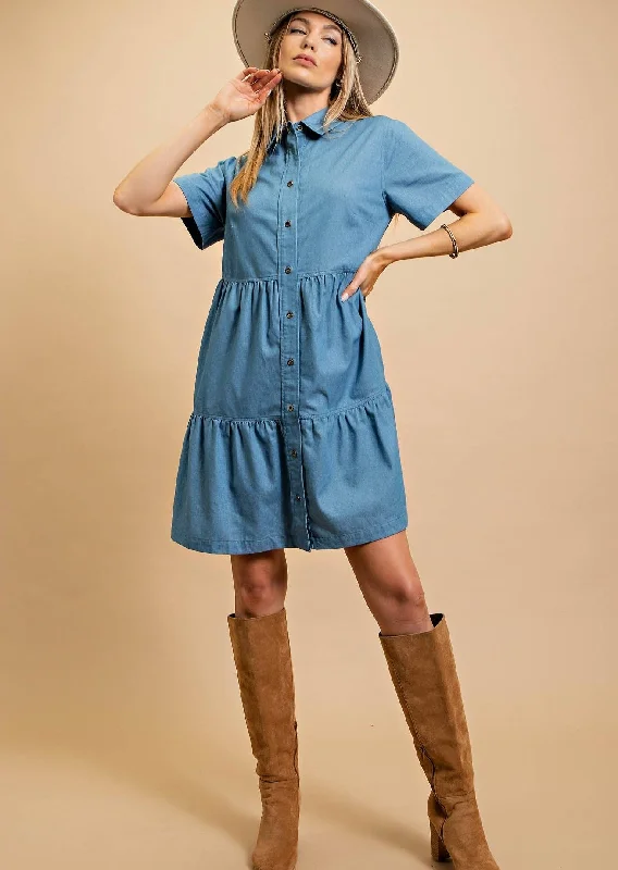 Light Denim Button Down Dress with Pockets ~ Final Sale