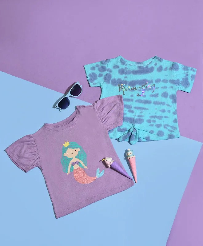 Girls Tie & Dyed T-Shirt- Purple & Blue