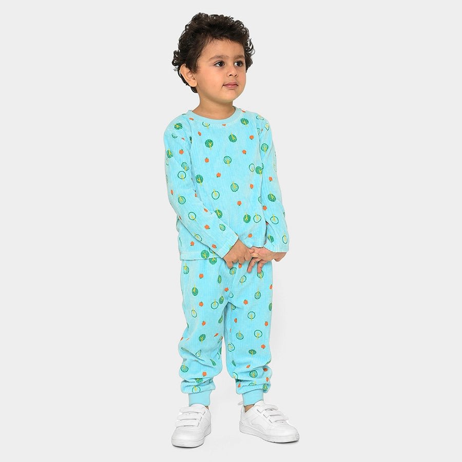 Farm Friends Printed Blue Sweatshirt & Pyjama Set