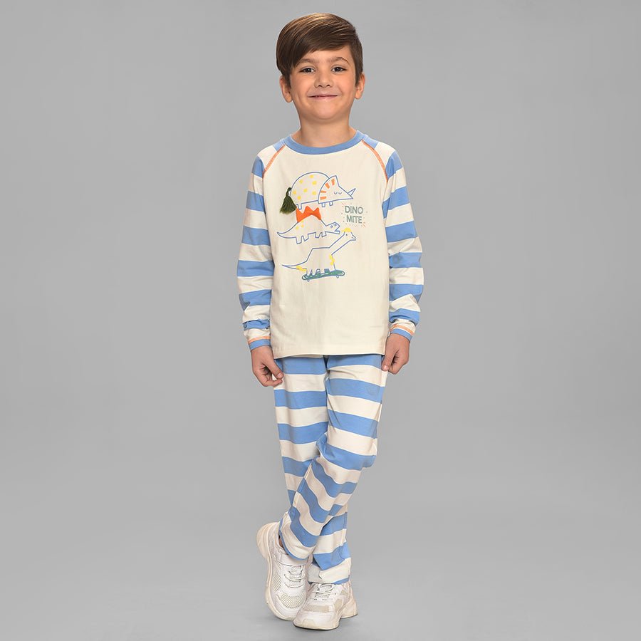 Dinomite Striper Print Blue T-shirt & Pajama Set