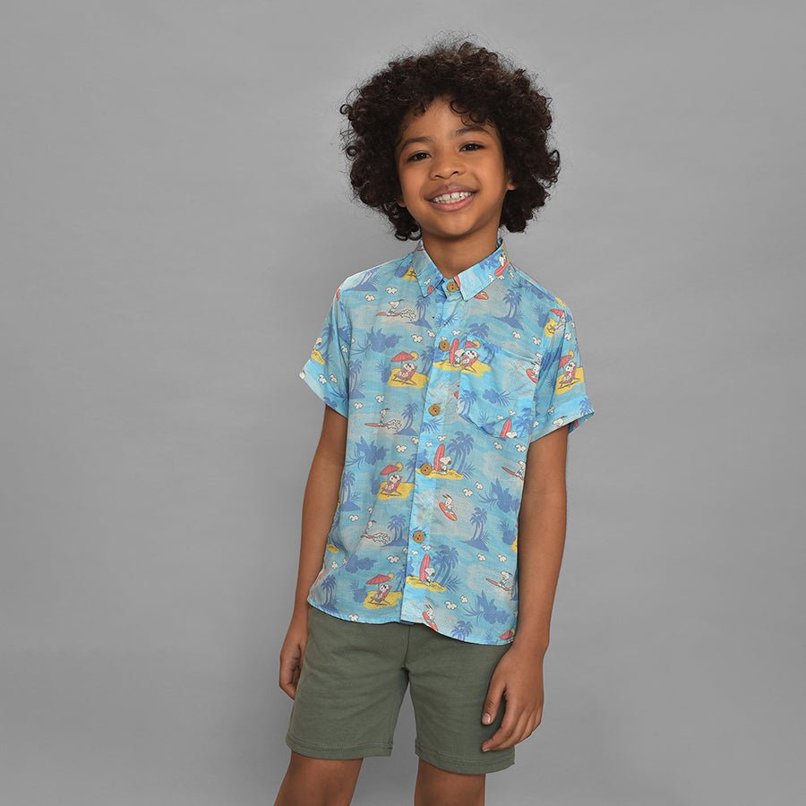 Peanuts™ Snoopy Printed Blue Woven Shirt