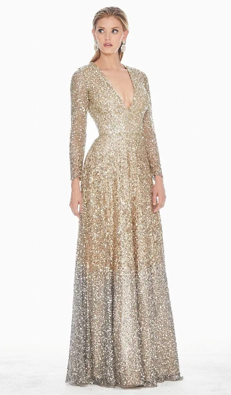 Ashley Lauren - Ombre Sequined V-neck A-line Dress 1456