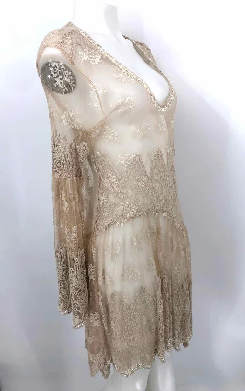 ANTICA SARTORIA Cream Lace Beaded Longsleeve Size LARGE  (L) Dress