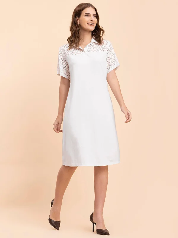 Lace Detail Shift Dress - White