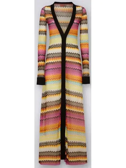 Multicolored Tulle Zigzag Cover up Cardigan Dress