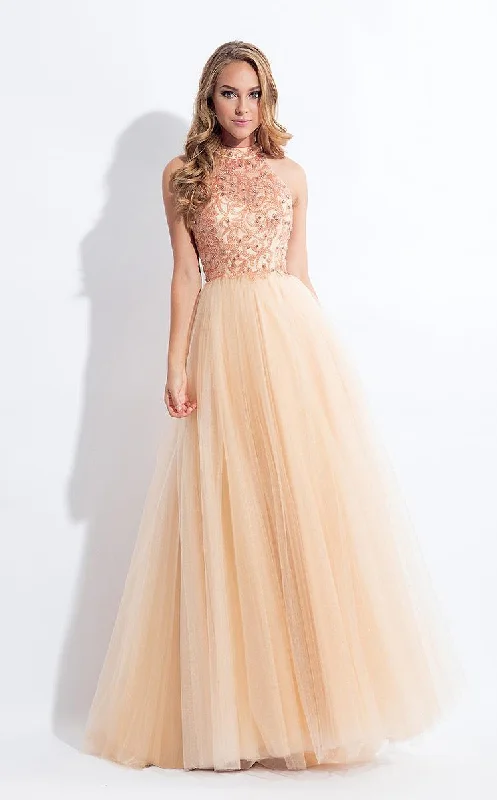 Rachel Allan 6178 - Beaded High Neck Tulle Gown