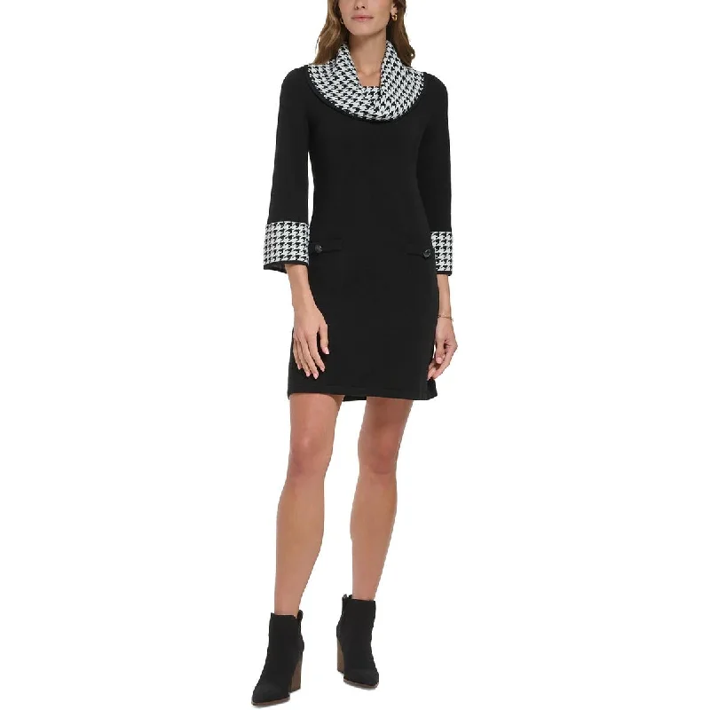 Jessica Howard Womens Hounstooth Knee Sweaterdress