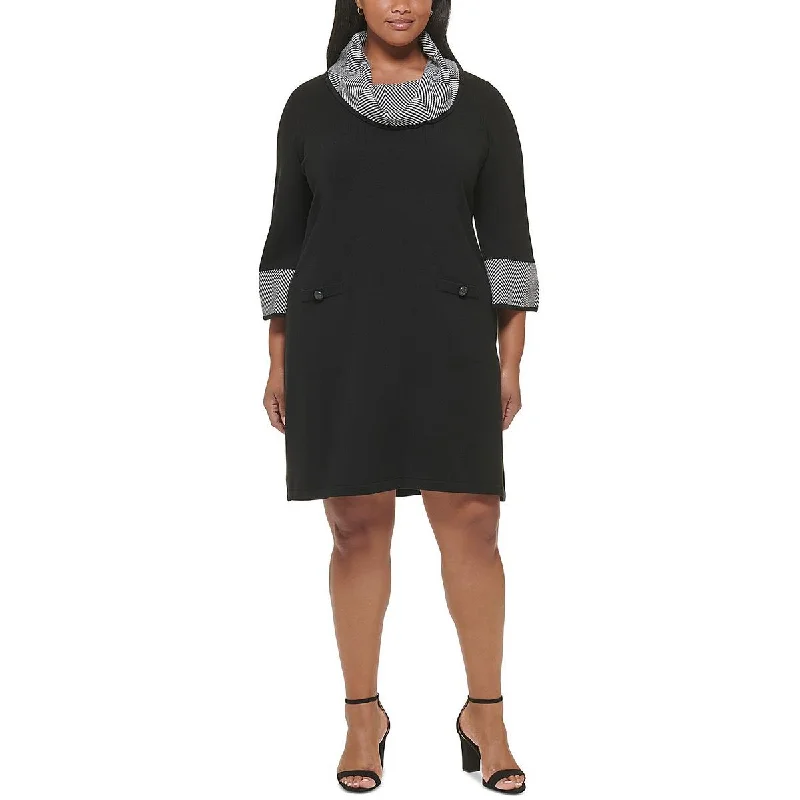 Jessica Howard Womens Plus Cowl Neck Shift Sweaterdress