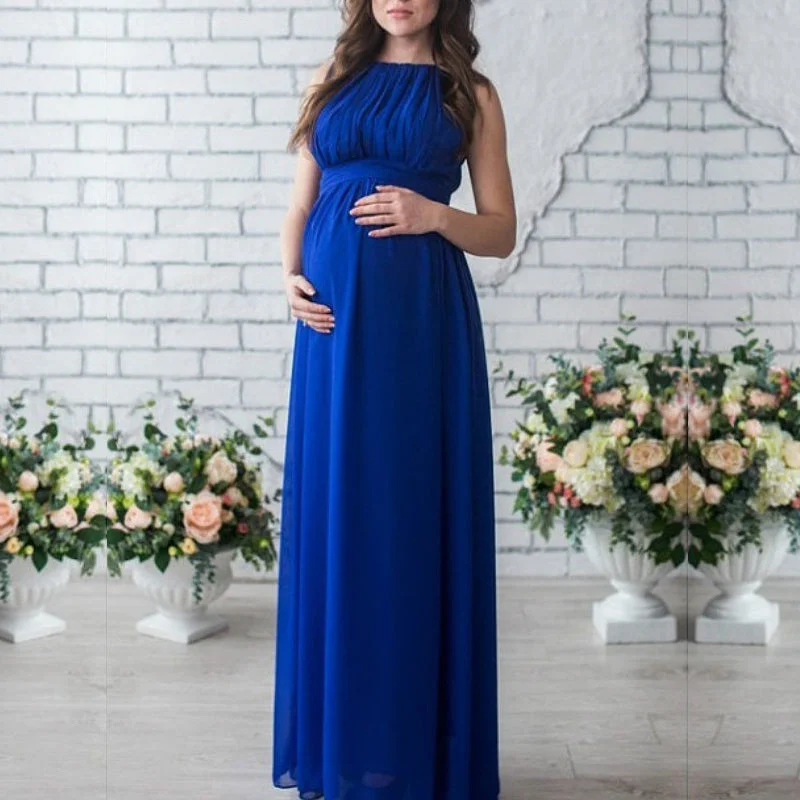 Seindeal Round Neck Panel Ruched Sleeveless Plus Size Maternity Dress for Baby Shower Blue Boy Bold Plus Size