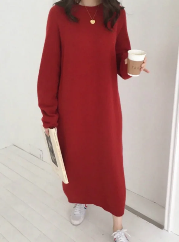 Winter Long Sweater Dress Female Long Sleeve Straight