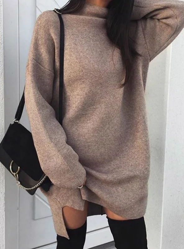 Women Turtleneck Warm Knitted Sweater Dress