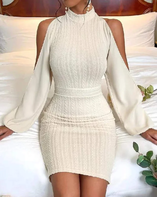 SPLIT SLEEVE CABLE TEXTURED BODYCON DRESS